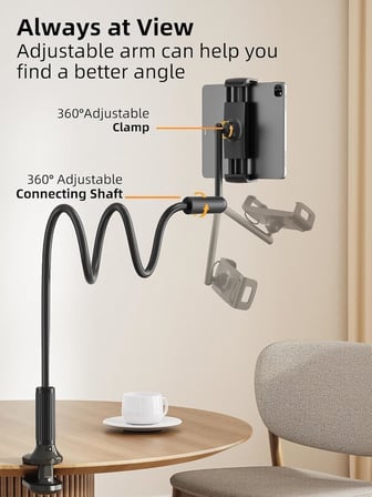 SAIJI 47 inç Gooseneck Kindle Tutucu, Yükseltilmiş Tabanlı Yatak için Tablet Tutucu, Esnek Tembel Kollu iPad Standı, iPad mini Pro Air, Kindle, Galaxy veya Diğer 4,7-11 inç Cihazlarla Uyumlu (Siyah)