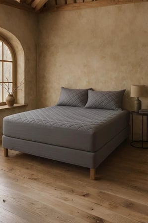 Yatak Alezi Pamuklu Kapitone Fitted Full Kenar Sıvı Geçirmez Yatak Koruyucu Gri (160 x 200)