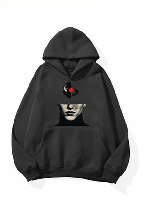 Unisex Yumuşak Dokulu Mind Ying Yang Baskılı Tasarım Oversize 3 İplik Hoodie Sweatshirt