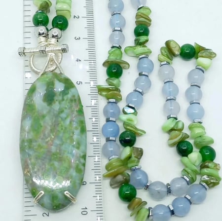 2863 Riyolit Akuamarin Fuchsite  Sedef Hematit el yapımı kolye