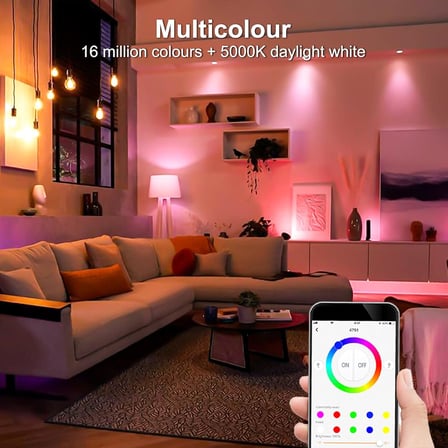 Smart LED Spot Lamba, 6000K Beyaz, 220V, Telefon Uygulaması ile Kontrol Edilebilir, RGB Renk Değiştiren DUSKTEC (85mm-68mm)