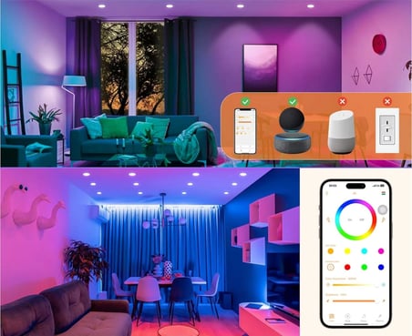 Smart LED Spot Lamba, 6000K Beyaz, 220V, Telefon Uygulaması ile Kontrol Edilebilir, RGB Renk Değiştiren DUSKTEC (85mm-68mm)