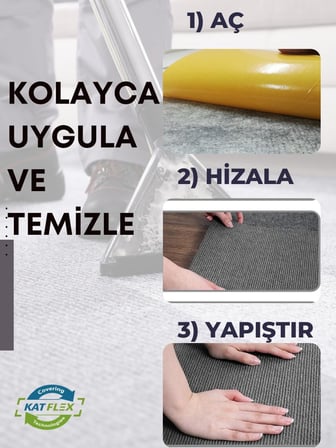 KATFlex Halıfleks Kendinden Yapışkanlı Duvardan Duvara Halıflex Rip Halı Keçe Zemin Kaplama (ANTRASİT RİPSİZ, 50x50)