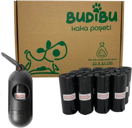Kedi Köpek Kaka Poşeti Evcil Hayvan Dışkı Kaka Torbası Taşıma Kapsülü ve 12 Rulo (180 Poşet) (Siyah)
