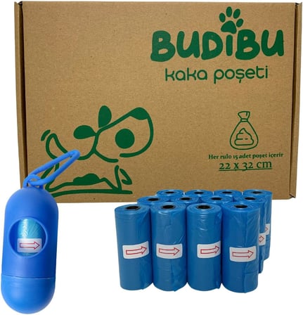 Kedi Köpek Kaka Poşeti Evcil Hayvan Dışkı Kaka Torbası Taşıma Kapsülü ve 12 Rulo (180 Poşet) (Siyah)