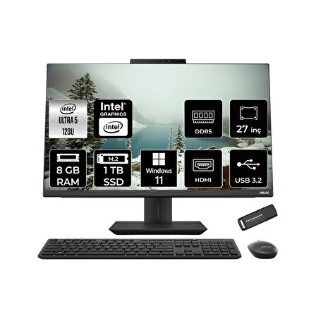 ASUS A5702WVARK Ultra 5 120U 8GB DDR5 1TB SSD Intel Graphics 27" FHD W11H Siyah All in One & PER4