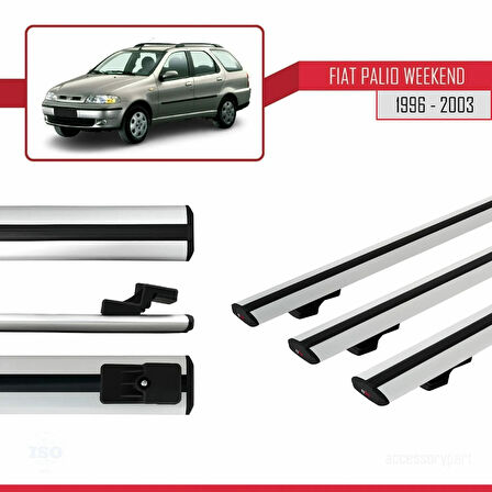 Fiat Palio (178) Weekend 1996-2003 Arası ile Uyumlu BASIC Model Ara Atkı Tavan Barı Gri 3 Adet