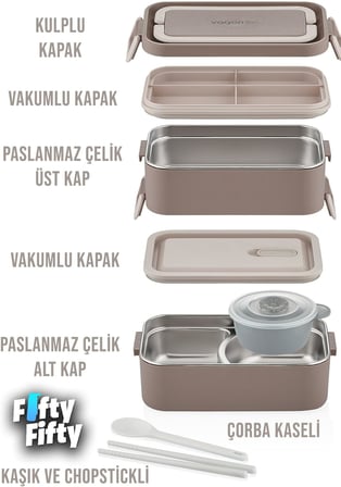 2000 ML 2 Kat Paslanmaz Çelik Çorba Kaseli Bento Lunch Box Yeni Nesil Sefer Tası -FFLBOX01029