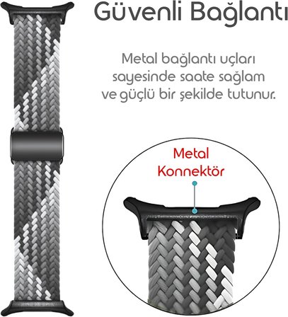 Samsung Galaxy Watch Ultra 47mm ile Uyumlu Örgü Solo Loop Kumaş Kordon Manyetik Tokalı Terleme Yapmayan Nefes Alabilen Hafif Yapılı Bilek Ölçüsüne Göre Ayarlanabilen Elastik Kayış