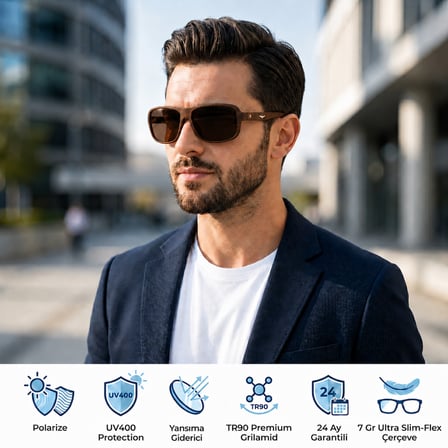 107-COL Seri Polarize Erkek Güneş Gözlüğü-Kırılmaz Ultra-Flex Çerçeve-7GRAM-Polarize-UV400-Yansıma Giderici 61-Ekartman