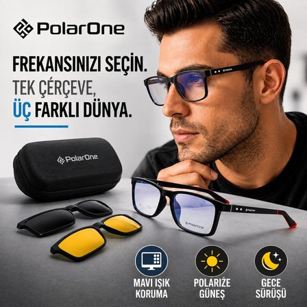 POLARONE PO 351-C1 POLARİZE GÜNEŞ ANTİFAR 2 KLİPSLİ+ MAVİ IŞIK KORUMALI PREMİUM ERKEK GÖZLÜK 55*18*145