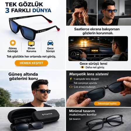 POLARONE PO 351-C1 POLARİZE GÜNEŞ ANTİFAR 2 KLİPSLİ+ MAVİ IŞIK KORUMALI PREMİUM ERKEK GÖZLÜK 55*18*145