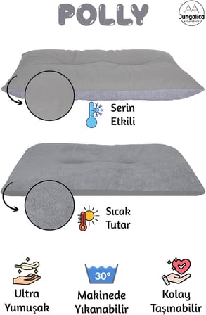 Polly, Çift Taraflı Kullanılabilen, Yıkanabilir Kedi ve Köpek Minderi (Açık GRİ &amp; GRİ, 50x70)
