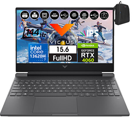 Hp Victus 15-FA1085NT Intel Core I7-13620H 48GB 1tb SSD 8GB/RTX4060 WINDOWS11PRO 15.6" 144Hz Fhd IPS Taşınabilir Bilgisayar BB10FNEA50+WEBLEGELSINÇANTA