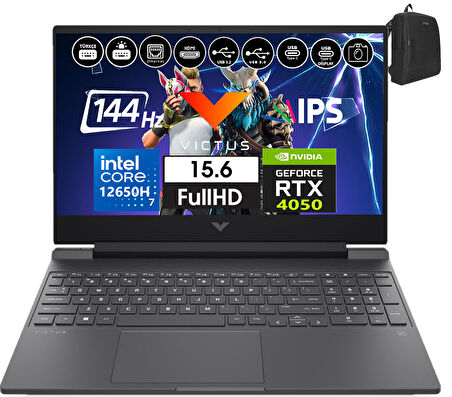 Hp Victus W15-FA1073NT Intel Core I7-12650H 32GB 1tb SSD 6GB/RTX4050 Freedos 15.6" 144Hz Fhd IPS Taşınabilir Bilgisayar BB10MZEA06+WEBLEGELSINÇANTA