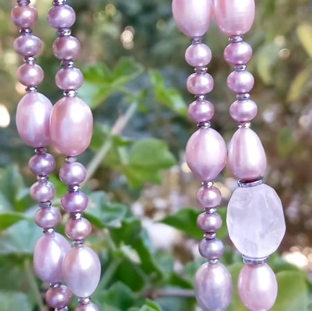  2865 Doğal pembe İnci Kuvars Zirkon Hematit el yapımı uzun kolye