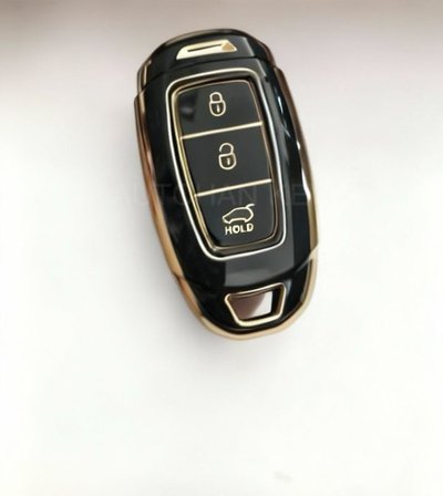 AutoHan Keys Lüx Anahtar Kılıfı, Siyah-Gold Renk, 3 Butonlu, I30 Ix25 Ix35 Kona Elantra Accent Santa Fe Modelleri için Nano Koruyucu Kılıf