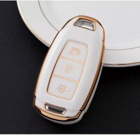 AutoHan Keys Lüx Anahtar Kılıfı, Siyah-Gold Renk, 3 Butonlu, I30 Ix25 Ix35 Kona Elantra Accent Santa Fe Modelleri için Nano Koruyucu Kılıf