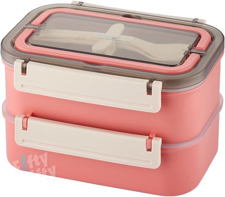 Bento Lunch Box 1600 ML 2 Kat Yeni Nesil Sefer Tası Paslanmaz Çelik -FFLBOX2221 (Pembe)