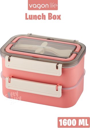 Bento Lunch Box 1600 ML 2 Kat Yeni Nesil Sefer Tası Paslanmaz Çelik -FFLBOX2221 (Pembe)