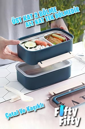 Bento Lunch Box 1600 ML 2 Kat Yeni Nesil Sefer Tası Paslanmaz Çelik -FFLBOX2221 (Pembe)
