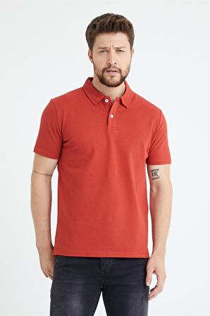 Erkek Basic Polo Yaka Tişört (Regular Fit) Kiremit