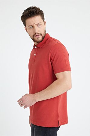 Erkek Basic Polo Yaka Tişört (Regular Fit) Kiremit