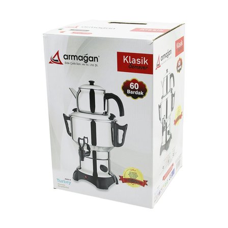KLASİK ÇAY SETİ=DEMLİK - SU KAZANI ELEKTRİKLİ SEMAVER 60 BARDAK 6LT - TEK MUSLUK 1500W GİZLİ REZİSTA