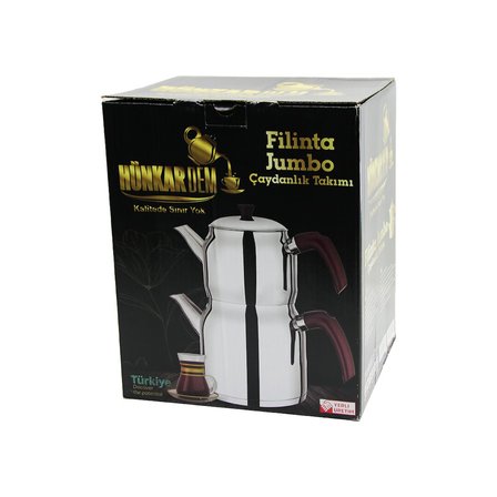 FİLİNTA JUMBO BOY ÇELİK ÇAYDANLIK SETİ ÇİFT KAPAKLI RENKLİ BAKALİT KULP ÜST DEMLİK: 2LT - ALT SULUK: