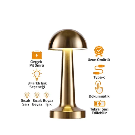 OVAL - METAL MANTAR MASA LAMBASI DOKUNMATİK - RENKLİ TYPE-C ŞARJLI 3 FONKSİYONLU YL86-1231 (2)