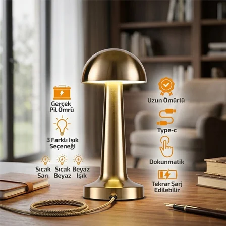 OVAL - METAL MANTAR MASA LAMBASI DOKUNMATİK - RENKLİ TYPE-C ŞARJLI 3 FONKSİYONLU YL86-1231 (2)