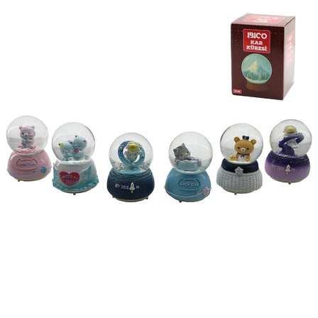 ORTA BOY - 8CM PİLLİ - IŞIKLI MÜZİKLİ KAR KÜRESİ CAM HAYVAN FİGÜRLÜ - DESEN MİX RENKLİ HERHANGİ BİR 