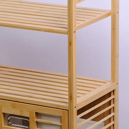 KİRLİ 2 KAT ORGANİZER RAFLI - 2 BÖLMELİ ÖNDEN ÇEK AÇ KALIN AHŞAP BAMBU KİRLİ ÇAMAŞIR SEPETİ 80X33X87