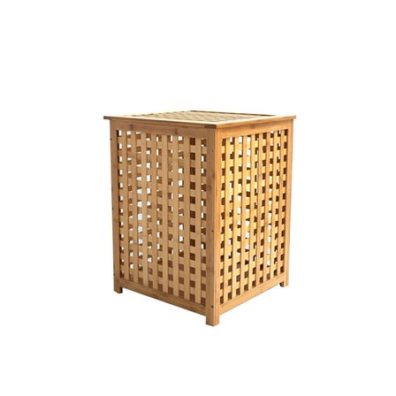 KALIN AHŞAP BAMBU KİRLİ ÇAMAŞIR SEPETİ KUMAŞ ÇANTALI SEPET=40X40X58CM (2)
