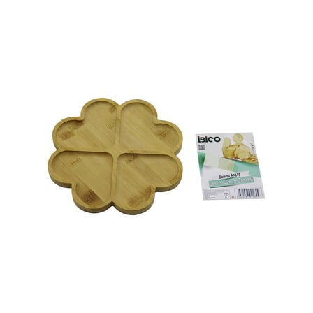 YUVARLAK 4 KALP BÖLMELİ AHŞAP BAMBU SERVİS SUNUM TEPSİ - TAHTASI 21 X 1.4CM (2)