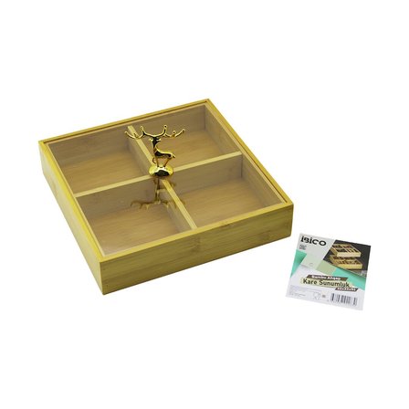 KARE 4 BÖLMELİ=2IN1=BÖLMESİZ ÇOK AMAÇLI KUTU AHŞAP BAMBU SERVİS SUNUM TEPSİ - TAHTASI 22X22X5CM (2)