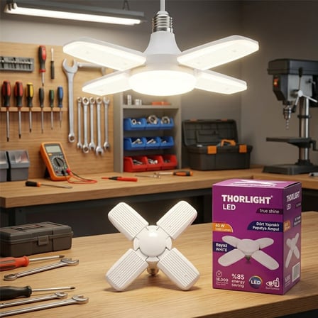 1+4 KOLLU - YAPRAKLI PERVANE MODELİ PAPATYA BEYAZ LED LAMBA AMPUL 40W - E27 P-6040B (2)