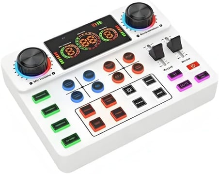 Canlı Yayın Ses Kartı Bluetooth Podcast Ses Mikseri, 12 Ses Efekti ve Voice Changer Özellikli, 3.5mm Stereo Çıkışlı, 800mAh Bataryalı Ses Kartı TikTok YouTube Yayın ve Podcast İçin