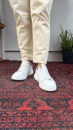 Yüksek Taban Beyaz Deri Ayakkabı