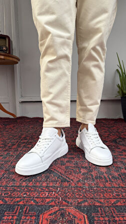 Yüksek Taban Beyaz Deri Ayakkabı