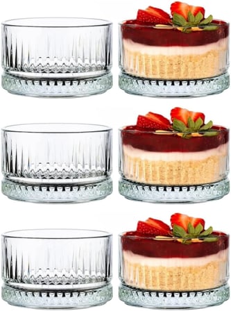 6'lı Kristal Desenli Cam Kase Seti - Şeffaf, Tatlı ve Meze Sunumu İçin, Bulaşık Makinesinde Yıkanabilir, Modern Tasarım