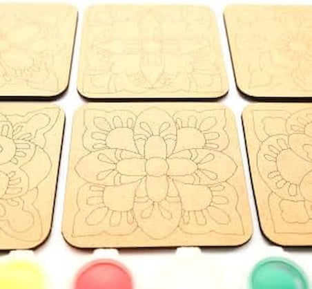 Ebrulisler Ahşap Boyama Mandala Temalı 6'lı Kare Bardak Altlığı Hobi Seti
