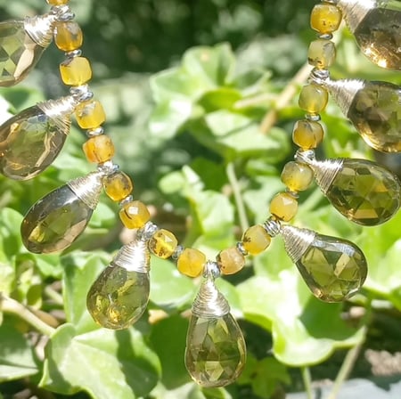 2869  Faset kesim damla Limon Kuvars Opal Hematit el yapımı kolye