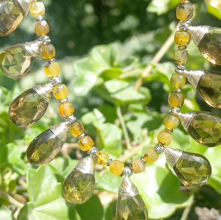 2869  Faset kesim damla Limon Kuvars Opal Hematit el yapımı kolye