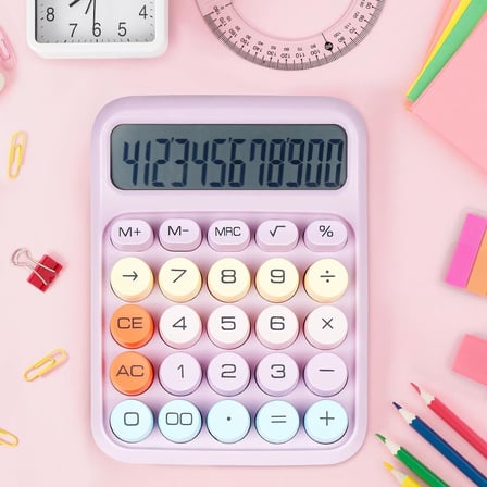 Renkli Çok Şirin 12 Hane Mekanik Hesap Makinası Büyük Ekranlı 4 Fonksiyonlu Ev Ofis Okul Mor
