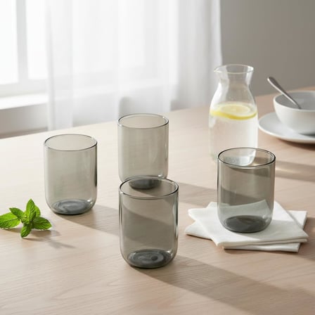 4'lü Füme Renkli Borosilikat Cam Bardak Seti - 290 ml Isıya Dayanıklı Gri Modern Su, Meşrubat ve Kahve Yanı Bardağı - Kurşunsuz Ekolojik (4 Adet)