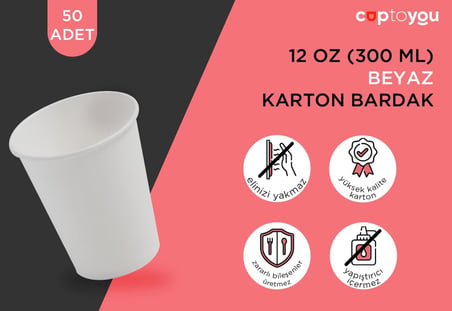 12 oz beyaz tek kullanımlık karton bardak 300 ml, kahve, çay, ofis, ev ve parti kullanımı için bardaklar - 50'li paket