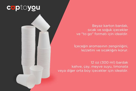 12 oz beyaz tek kullanımlık karton bardak 300 ml, kahve, çay, ofis, ev ve parti kullanımı için bardaklar - 50'li paket