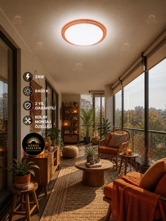 24 w Kristal Çerçeveli Tavan Armatürü, Esemlight,6400 K Beyaz Işık (turuncu)