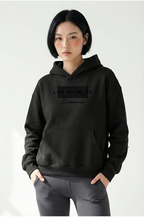 Unisex Yumuşak Dokulu Los Angeles & California Baskılı Tasarım Oversize 3 İplik Hoodie Sweatshirt